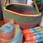 Spring Brights Medium Bolga Basket in Pink, Blue, and Green