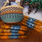 Small Round Bolga Basket in Teal and Orange