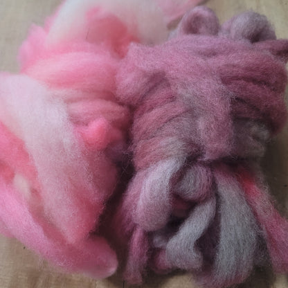 Perendale Wool Roving - Pinks