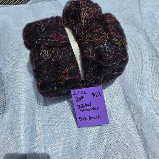 Black Merino/Throwster Silk Batt - MBTS21
