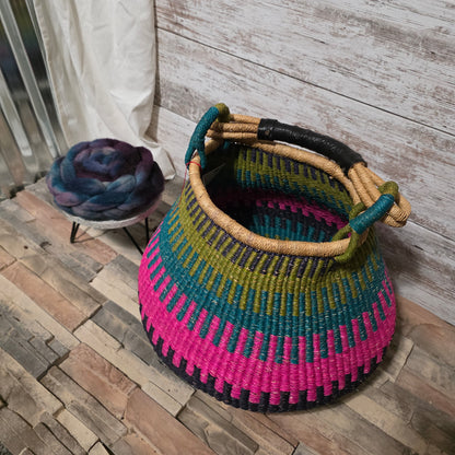 Large Pear Shaped Bolga Basket - Vibrant Hues