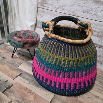 Large Pear Shaped Bolga Basket - Vibrant Hues