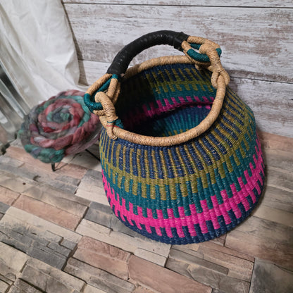 Large Pear Shaped Bolga Basket - Vibrant Hues