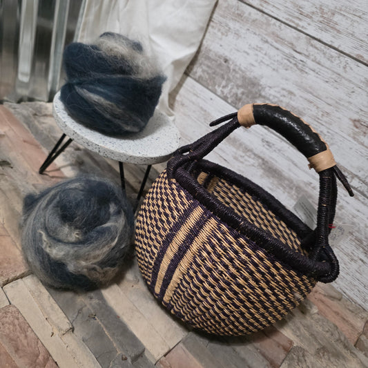 Navy Small Round Bolga Basket