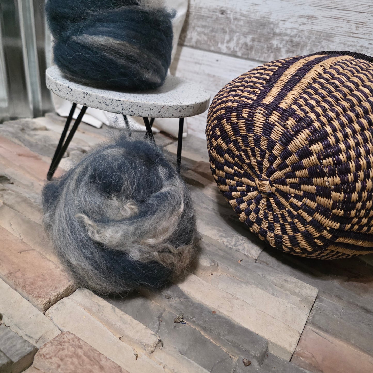 Navy Small Round Bolga Basket