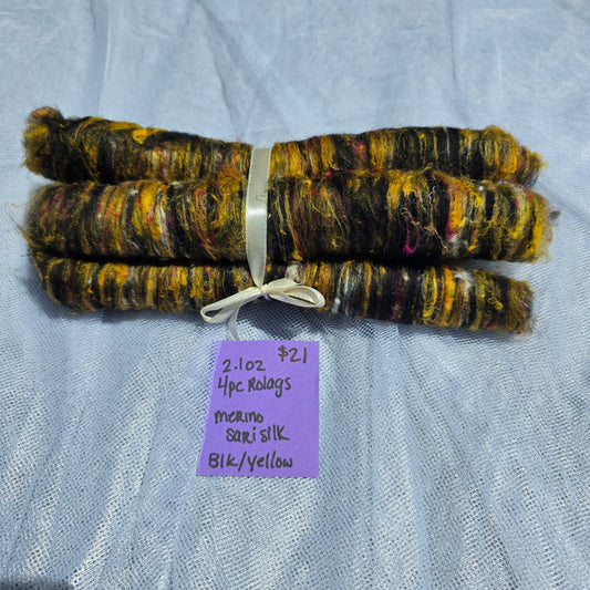 Merino + Yellow Sari Silk Rolags - MYS21