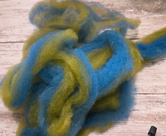 Suffolk Dyed Roving - Olive/Cobalt, 1 oz